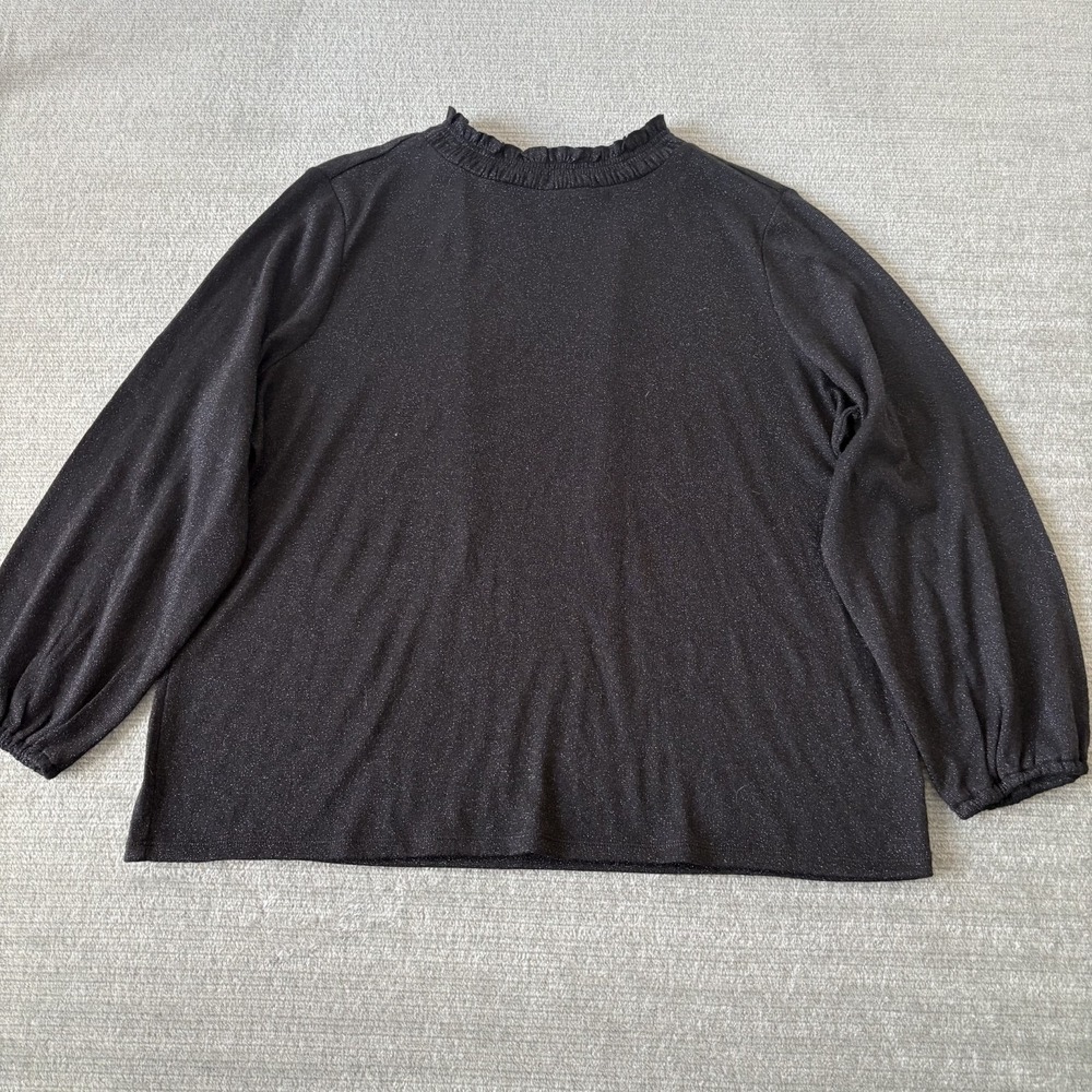 Talbots Top Women 2X Black Metallic Mock Neck Tie Office Casual Knit Long Sleeve